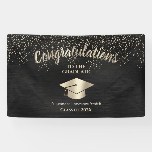 Black Gold Glitzer Class 2022 Abschluss Banner (Horizontal)
