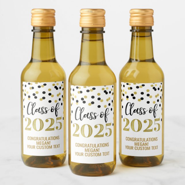 Black Gold Glitzer Class 2025 Abschluss Weinetikett (Flaschen)