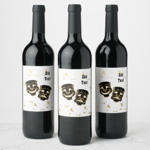 Black Gold Glitzer Comedy und Tragedy Personalisie Weinetikett
