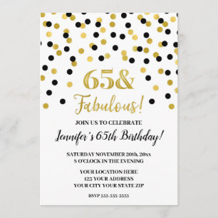Black Gold Glitzer Confetti 65 und fabelhaft Einladung