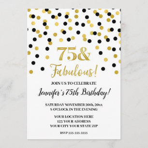 Black Gold Glitzer Confetti 75 und fabelhaft Einladung