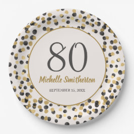 Black Gold Glitzer Confetti 80. Geburtstag Pappteller