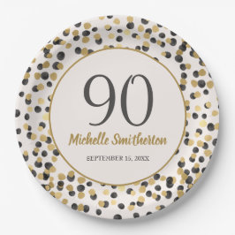 Black Gold Glitzer Confetti 90. Geburtstag Pappteller