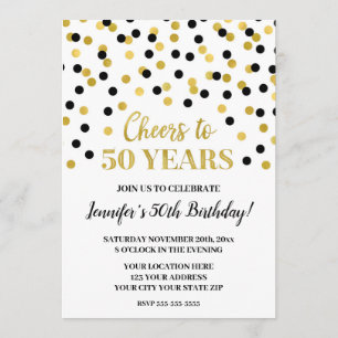 Black Gold Glitzer Confetti freut sich auf 50 Jahr Einladung