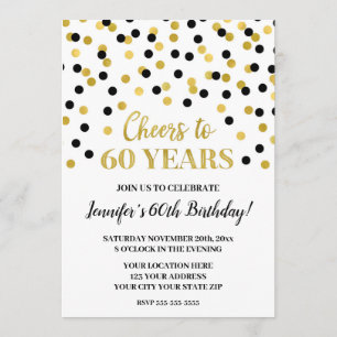 Black Gold Glitzer Confetti freut sich auf 60 Jahr Einladung