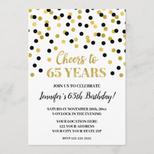 Black Gold Glitzer Confetti freut sich auf 65 Jahr Einladung