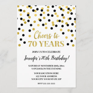 Black Gold Glitzer Confetti freut sich auf 70 Jahr Einladung