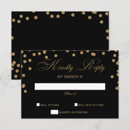 Black Gold Glitzer Confetti Hochzeit RSVP Karte