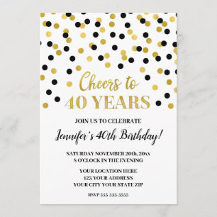 Black Gold Glitzer Confetti jubelt auf 40 Jahre Einladung