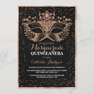 Black Gold Glitzer Confetti Masquerade Quinceañera Einladung