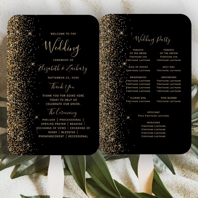 Black Gold Glitzer Edge Hochzeitsprogramm Fächer (Von Creator hochgeladen)