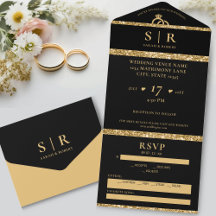 Black & Gold Glitzer Elegante Hochzeit