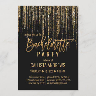Black Gold Glitzer Fringe Vorhang Bachelorette Einladung