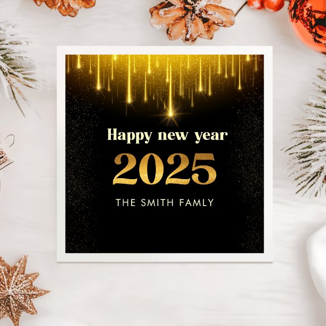 Black Gold Glitzer Frohes Neues Jahr 2025 Napkins Serviette (Von Creator hochgeladen)