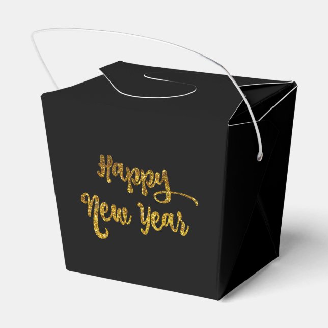 Black & Gold Glitzer - Frohes Neues Jahr Geschenkschachtel (Rückseite)