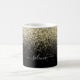 Black Gold Glitzer Girly Monogram Kaffeetasse
