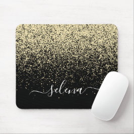 Black Gold Glitzer Girly Monogram Mousepad