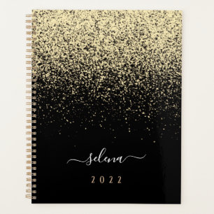 Black Gold Glitzer Girly Monogram Planer