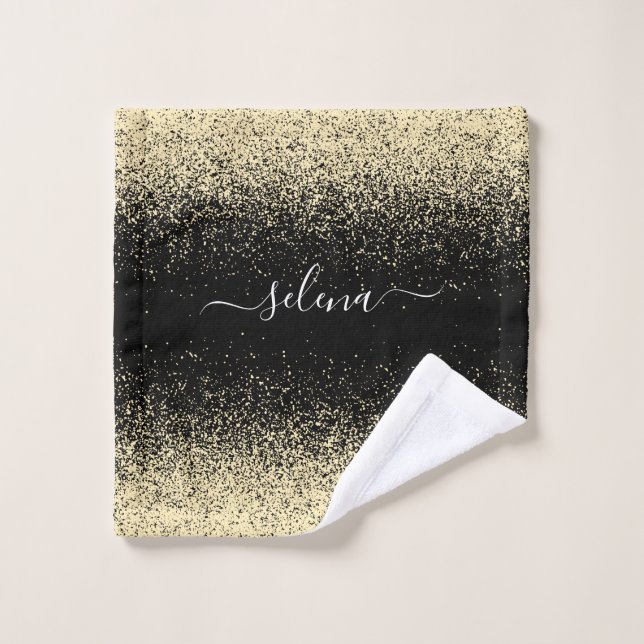 Black Gold Glitzer Girly Monogram Waschlappen (Waschlappen)