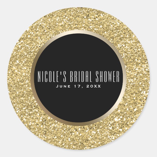 Black & Gold Glitzer Glam Elegante Hochzeit Gefall Runder Aufkleber (Vorderseite)