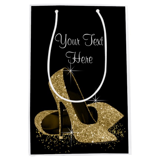 Black Gold Glitzer High Heel Schuhe Mittlere Geschenktüte (Vorderseite)