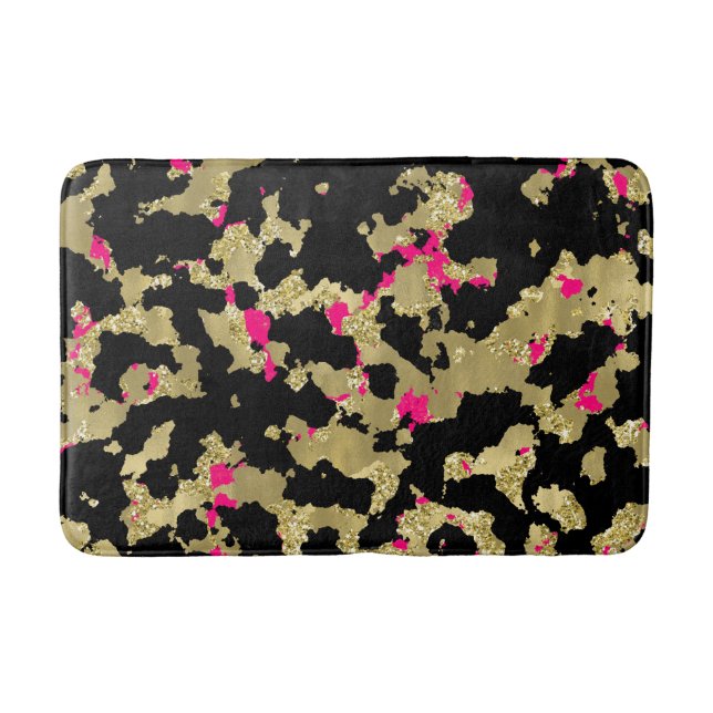 Black Gold Glitzer Hot Pink Abstrakt Peeling Glam Badematte (Vorderseite)