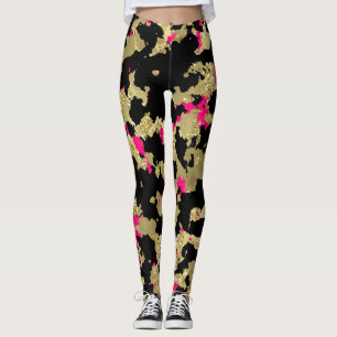 Black Gold Glitzer Hot Pink Abstrakt Peeling Glam Leggings