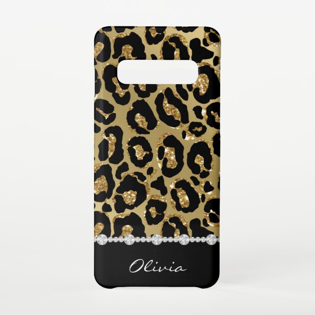 Black & Gold Glitzer Jaguar Print Diamonds Samsung Galaxy Hülle (Rückseite)