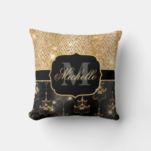 Black & Gold Glitzer Kronleuchter & Art Deco Kissen