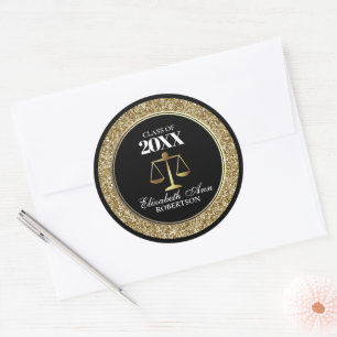 Black Gold Glitzer Law School Abschluss Runder Aufkleber