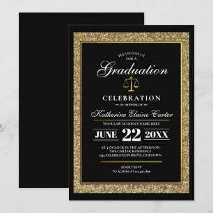 Black Gold Glitzer Law School Graduation Party Einladung