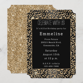 Black Gold Glitzer Leopard Einladung