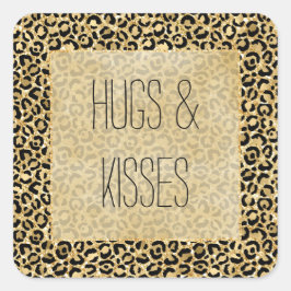 Black Gold Glitzer Leopard Print Quadratischer Aufkleber