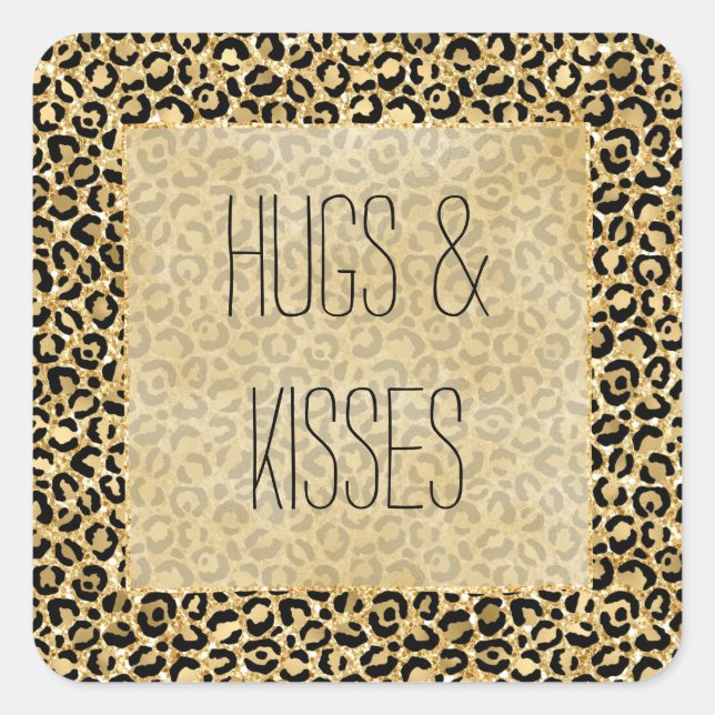 Black Gold Glitzer Leopard Print Quadratischer Aufkleber (Vorderseite)