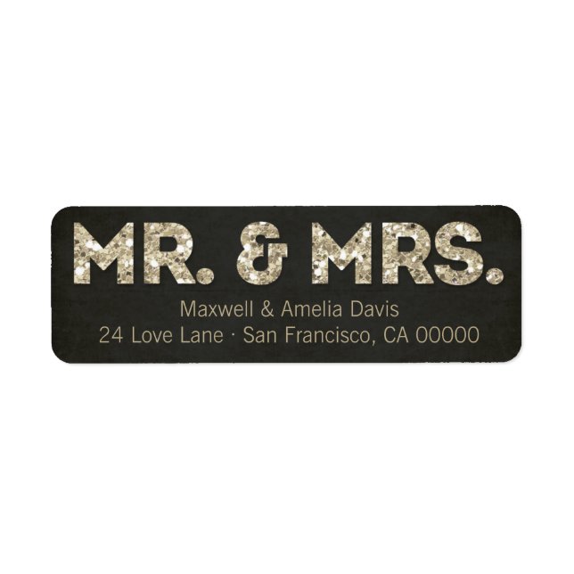 Black & Gold Glitzer Look Mr. & Mrs Labels (Vorne)
