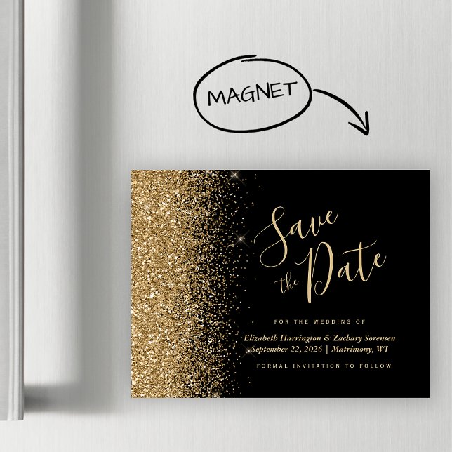 Black Gold Glitzer Magnetic Wedding speichern das  Magnetkarte (Von Creator hochgeladen)