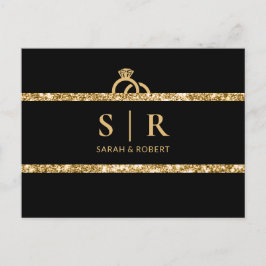 Black & Gold Glitzer Monogram ErstWedding RSVP Postkarte