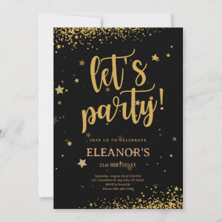 Black Gold Glitzer Shiny Let's Party Geburtstag Einladung