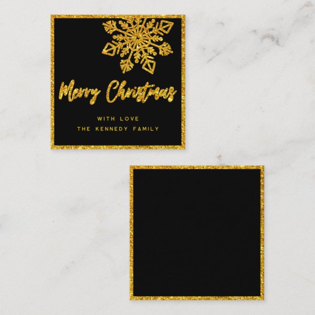 Black Gold Glitzer Snowflake Mini Weihnachten Mitteilungskarte (Vorne/Hinten)