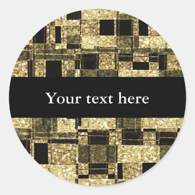 Black & Gold Glitzer Squares Chic Fevor Sticker (Vorderseite)