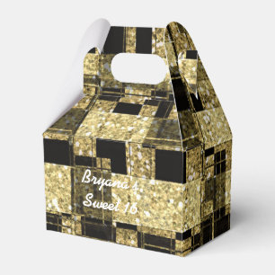 Black & Gold Glitzer Squares Chic Gastgeschenk Box Geschenkschachtel