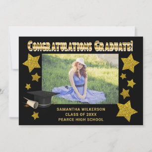Black & Gold Glitzer Stars Glückwunschs Graduate Ankündigung