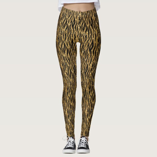 Black & Gold Glitzer Tiger Print Leggings (Vorderseite)