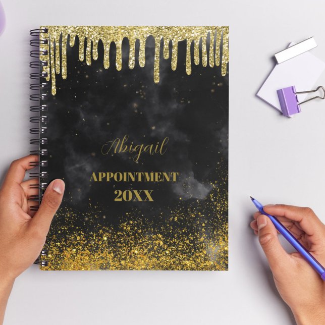 Black Gold Glitzer Tropfen Blush Name 2025 Planer (Black Gold Glitter Drips Blush Name 2025 Planner)