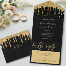 Black & Gold Glitzer Tropfen Hochzeit