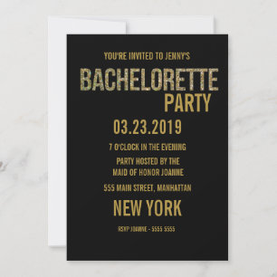 Black Gold Glitzer Typografie Bachelorette Einladu Einladung