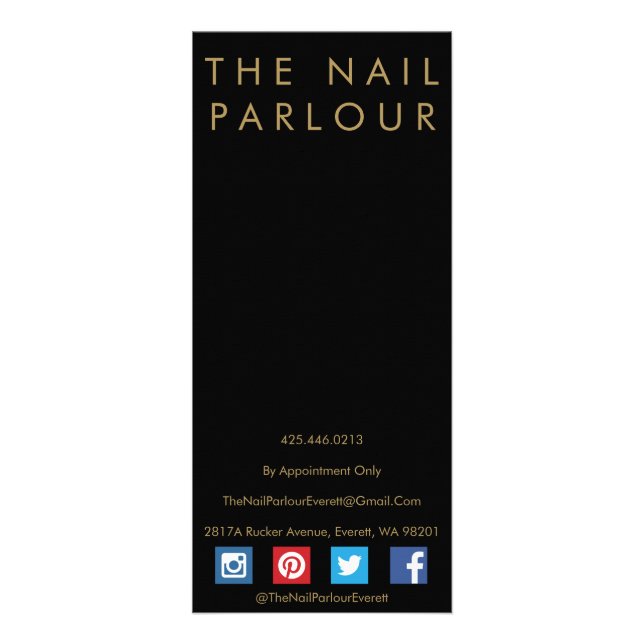 Black & Gold Glitzer Typografy Salon Menu Cards Werbekarte (Hinten)
