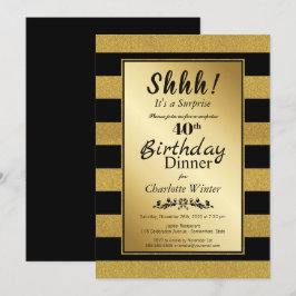 Black & Gold Glitzer Überraschung 40. Geburtstag A Einladung