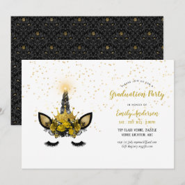 Black Gold Glitzer Unicorn ABSCHLUSS Girl Party Einladung