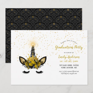 Black Gold Glitzer Unicorn ABSCHLUSS Girl Party Einladung